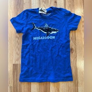 Megalodon Graphic Tee - Royal Blue Shark Print cartoon shark NWT